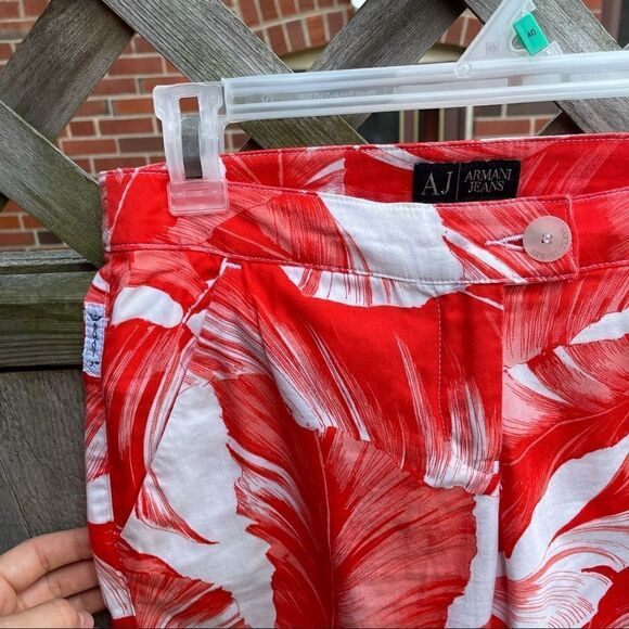 Armani Jeans White Red floral print cotton summer pants slim fit mid rise 26 - Picture 6 of 10